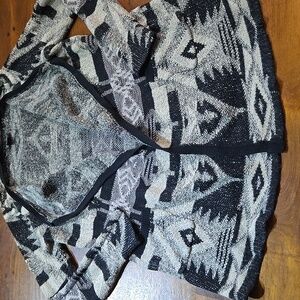 Lucky Brand Black & Cream Southwestern Open Cardigan Sweater Size Large
